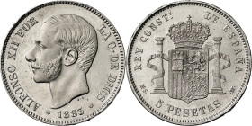 1883*1883. Alfonso XII. MSM. 5 pesetas. (AC. 55). Limpiada. 24,89 g. MBC.