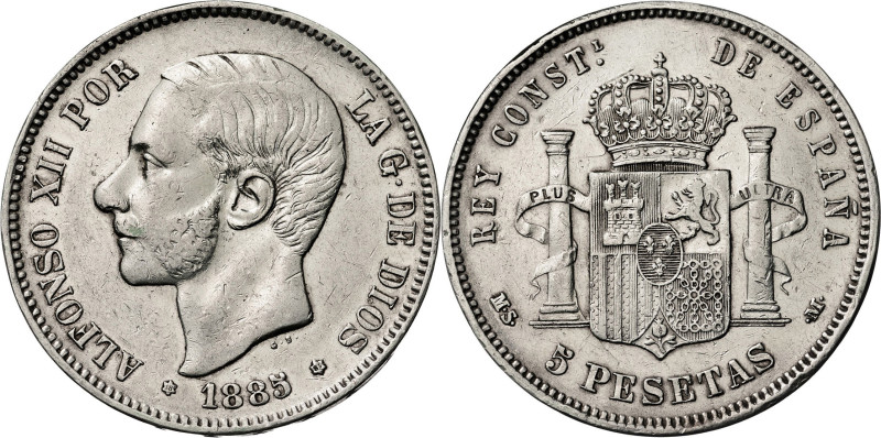 1885*1885. Alfonso XII. MSM. 5 pesetas. (AC. 60). 24,90 g. BC+/MBC-.