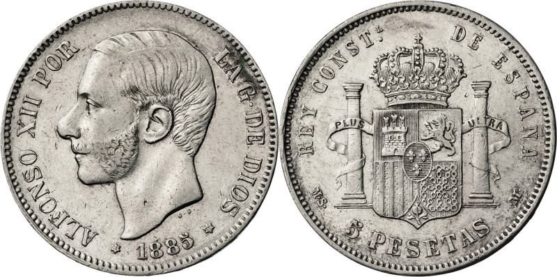 1885*1886. Alfonso XII. MSM. 5 pesetas. (AC. 61). 24,87 g. BC+.