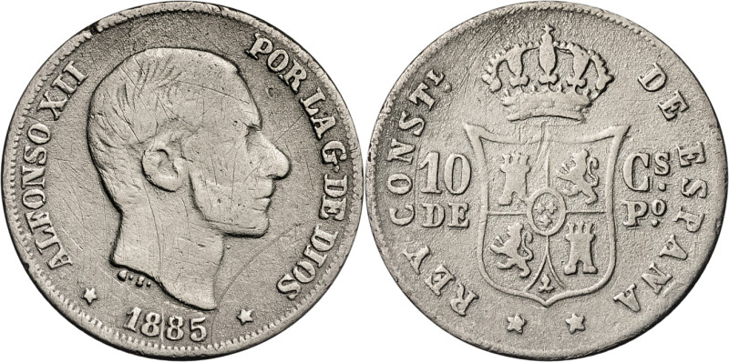 1885. Alfonso XII. Manila. 10 centavos. (AC. 102). 2,48 g. BC.