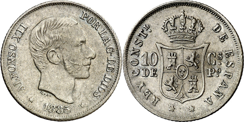 1885. Alfonso XII. Manila. 10 centavos. (AC. 102). Atractiva. 2,57 g. EBC.