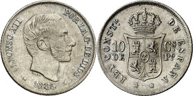 1885. Alfonso XII. Manila. 10 centavos. (AC. 102). Atractiva. 2,57 g. EBC.