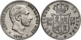 1885. Alfonso XII. Manila. 20 centavos. (AC. 111). 5,16 g. MBC+.