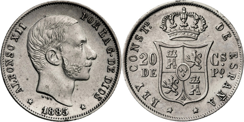 1885. Alfonso XII. Manila. 20 centavos. (AC. 111). 5,15 g. EBC-.