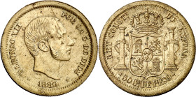 1880. Alfonso XII. Manila. 50 centavos. (AC. 165). Prueba en latón realizada bajo el Gobierno de Franco. Reverso coincidente. 13,22 g. MBC+.