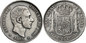 1885. Alfonso XII. Manila. 50 centavos. (AC. 124). 12,90 g. MBC-/MBC.
