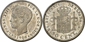 1900*00. Alfonso XIII. SMV. 50 céntimos. (AC. 45). Bella. Brillo original. 2,47 g. S/C-.
