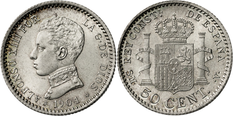 1904*04. Alfonso XIII. SMV. 50 céntimos. (AC. 46). 2,60 g. S/C-.