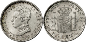 1904*04. Alfonso XIII. SMV. 50 céntimos. (AC. 46). 2,60 g. S/C-.