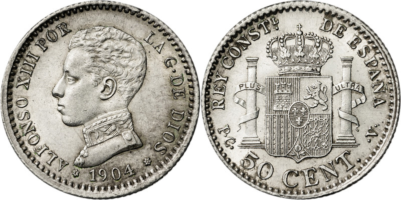 1904*10. Alfonso XIII. PGV. 50 céntimos. (AC. 47). 2,53 g. EBC+.