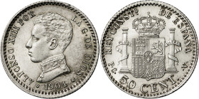 1904*10. Alfonso XIII. PGV. 50 céntimos. (AC. 47). 2,53 g. EBC+.