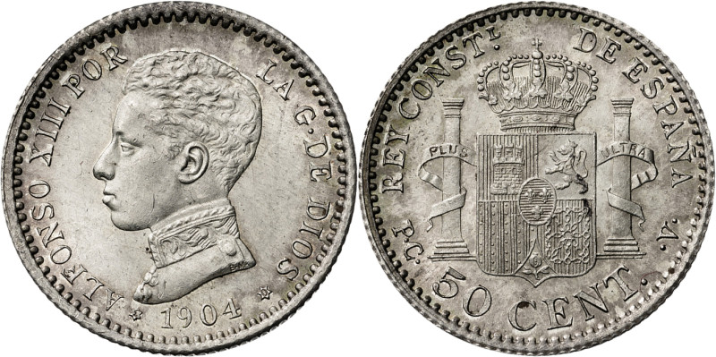 1904*10. Alfonso XIII. PCV. 50 céntimos. (AC. 47). 2,50 g. S/C-.