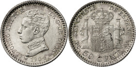 1904*10. Alfonso XIII. PCV. 50 céntimos. (AC. 47). 2,50 g. S/C-.