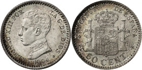1904*10. Alfonso XIII. PCV. 50 céntimos. (AC. 47). 2,51 g. S/C-.