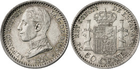 1810*10. Alfonso XIII. PCV. 50 céntimos. (AC. 48). 2,50 g. EBC+.