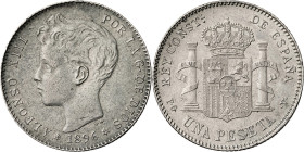 1896*1896. Alfonso XIII. PGV. 1 peseta. (AC. 56). 5,01 g. MBC+.