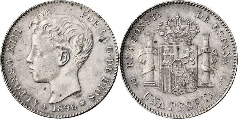 1896*1896. Alfonso XIII. PGV. 1 peseta. (AC. 56). 5 g. EBC-.