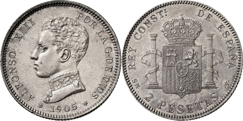 1905*1905. Alfonso XIII. SMV. 2 pesetas. (AC. 88). 10 g. EBC-.