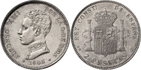 1905*1905. Alfonso XIII. SMV. 2 pesetas. (AC. 88). 10 g. EBC-.