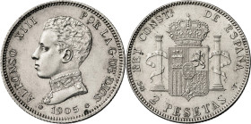 1905*1905. Alfonso XIII. SMV. 2 pesetas. (AC. 88). 10 g. EBC+.