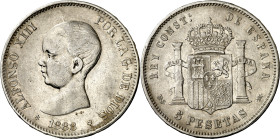 1888*1888. Alfonso XIII. MSM. 5 pesetas. (AC. 89). Rara. 24,84 g. MBC-.