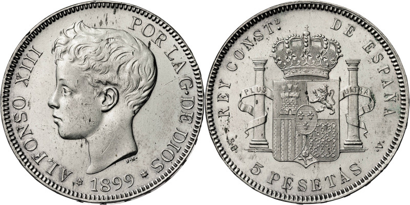 1899*1899. Alfonso XIII. SGV. 5 pesetas. (AC. 110). 25,25 g. EBC-.