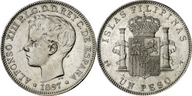 1897. Alfonso XIII. Manila. SGV. 1 peso. (AC. 122). 25,08 g. MBC+.