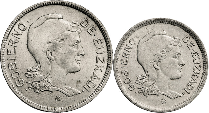 Euzkadi. 1 y 2 pesetas. (AC. 14 y 15). 2 monedas, serie completa. EBC+.