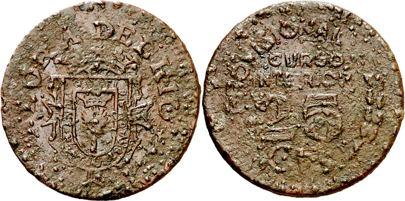 Lora del Río (Sevilla). 25 céntimos. (AC. 44). Oxidaciones. Rara. 3,25 g. BC.