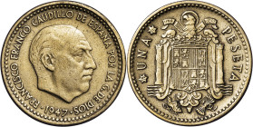 1947*1956. Franco. 1 peseta. (AC. 55). Rara. 3,48 g. MBC.