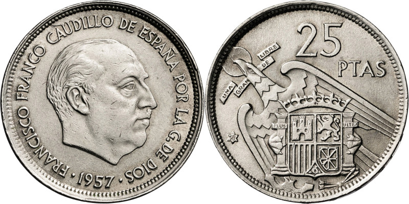 1957*58. Franco. 25 pesetas. (AC. 116). 8,48 g. S/C-.