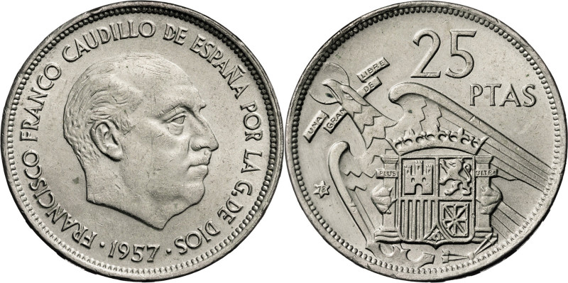 1957*73. Franco. 25 pesetas. (AC. 128). 8,59 g. Proof.