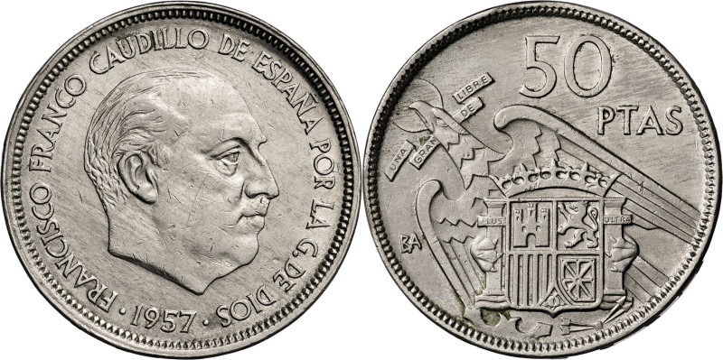 1957. Franco. BA (Barcelona). 50 pesetas. (AC. 156). I Exposición Iberoamericana...