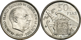 1957*70. Franco. 50 pesetas. (AC. 139). 12,36 g. Proof.