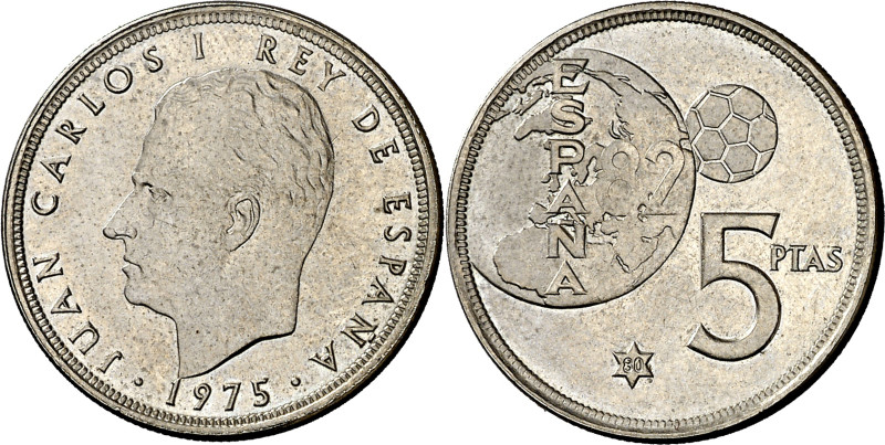 1975*80. Juan Carlos I. 5 pesetas. (AC. 40). Error del Mundial. 5,74 g. EBC+.