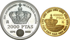 2000. Juan Carlos I. 2000 y 40000 pesetas. (Fuster MC-157 a 158). XXV Aniversario de la Proclamación de Juan Carlos I. AG: 27 g. AU: 13,50 g. Proof.