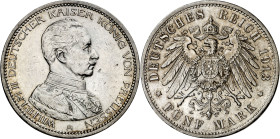 Alemania. Prusia. 1913. Guillermo II. A (Berlín). 5 marcos. (KM. 536). Limpiada. AG. 27,78 g. EBC-.