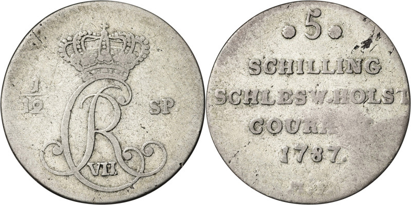 Alemania. Schleswig-Holstein. 1787. Christian VII. MF. 5 chelines. (KM. 126). Es...