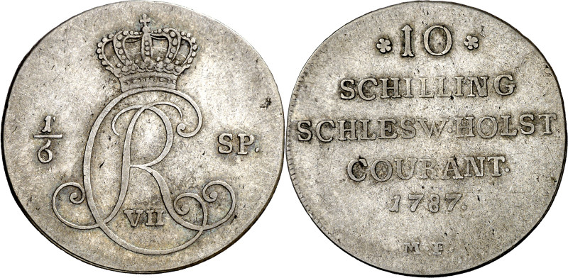 Alemania. Schleswig-Holstein. 1787. Christian VII. MF. 10 chelines. (KM. 128). E...