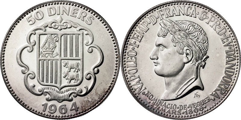 Andorra. 1964. 50 diners. (KM.UWC. M5). Napoleón. AG. 27,71 g. Proof.