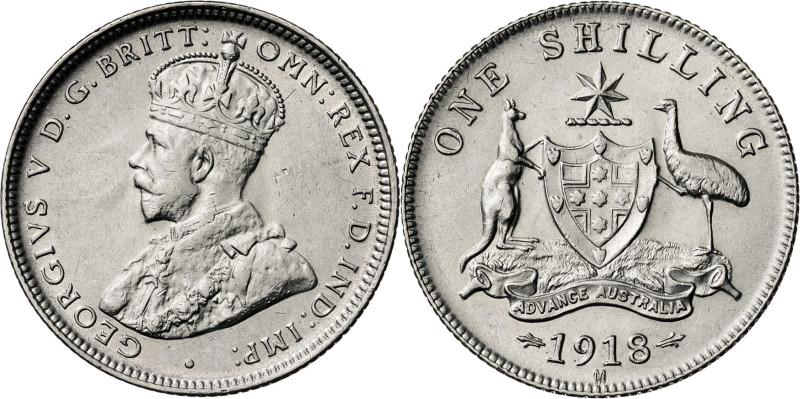 Australia. 1918. Jorge V. M (Melbourne). 1 chelín. (KM. 26). AG. 5,64 g. EBC.