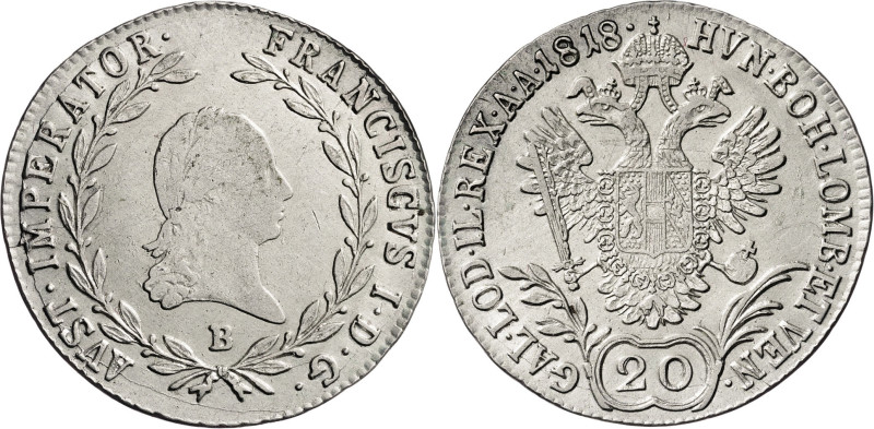 Austria. 1818. Francisco I. B (Kremnitz). 20 kreuzer. (KM. 2143). AG. 6,63 g. MB...
