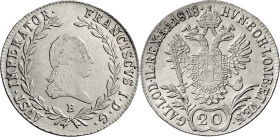Austria. 1818. Francisco I. B (Kremnitz). 20 kreuzer. (KM. 2143). AG. 6,63 g. MBC/MBC+.