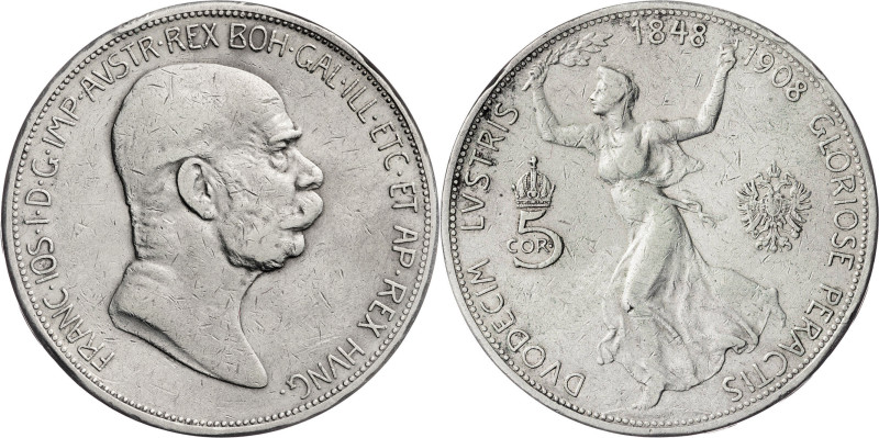 Austria. 1908. Francisco José I. 5 coronas. (KM. 2809). 60º Aniversario del rein...