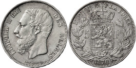 Bélgica. 1870. Leopoldo II. 5 francos. (KM. 24). AG. 25,03 g. EBC-.