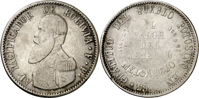 Bolivia. 1865. FP. 1 melgarejo. (KM. 146). Ex Áureo 22/09/2003, nº 1957. Escasa....