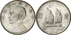 China. Año 23 (1934). 1 dólar. (KM. 345). Sun Yat Sen. AG. 26,70 g. EBC+.