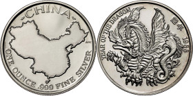 China. 1988. 1 onza troy. Año del Dragón. AG. 30,77 g. S/C.