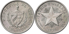 Cuba. 1934. 1 peso. (KM. 15.2). AG. 26,78 g. MBC+.