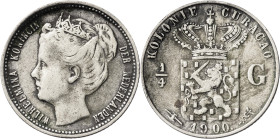 Curaçao. 1900. Guillermina. 1/4 de gulden. (KM. 35). AG. 3,54 g. MBC-.